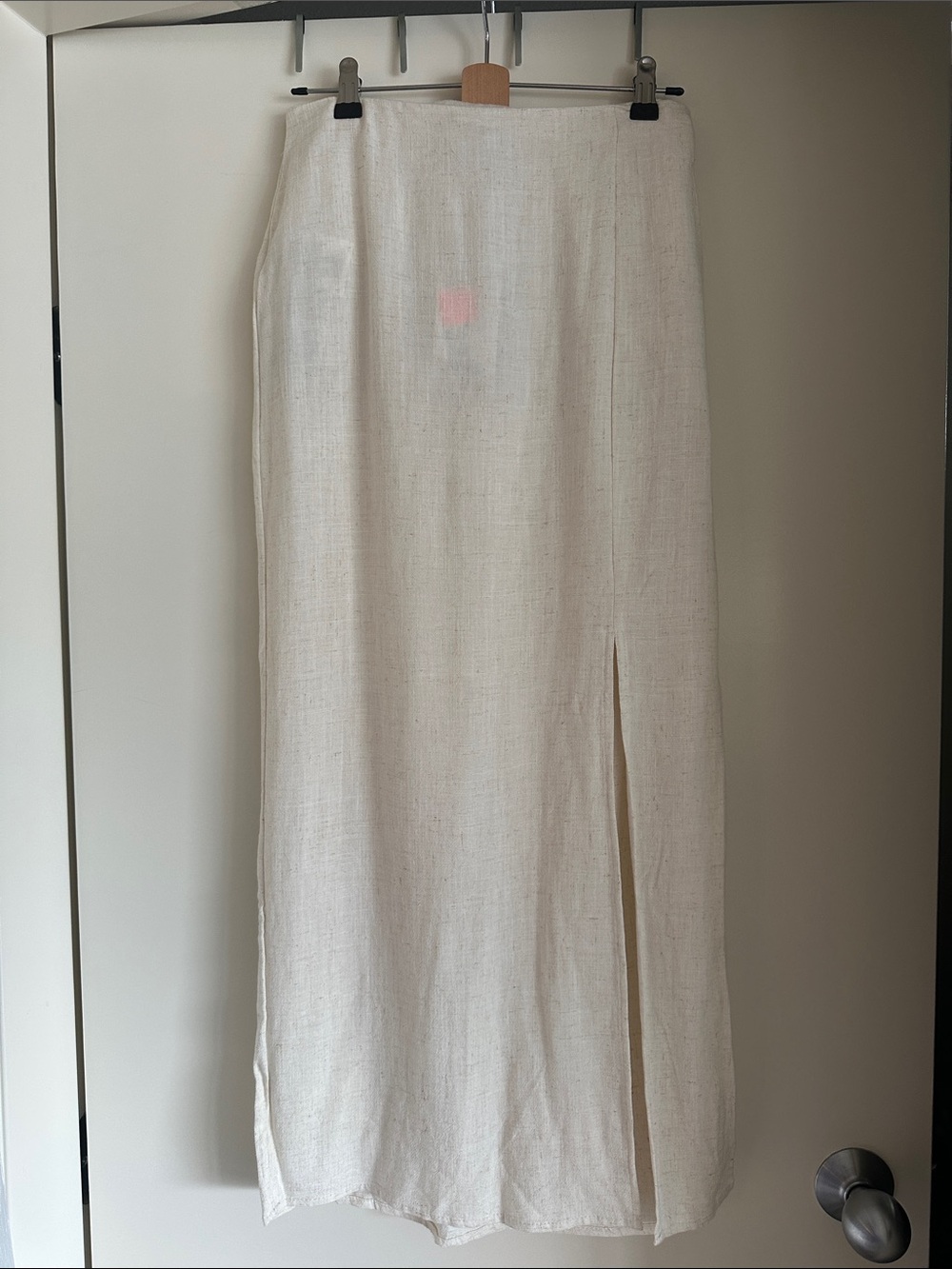 Cream Linen Maxi Skirt with Front Slit